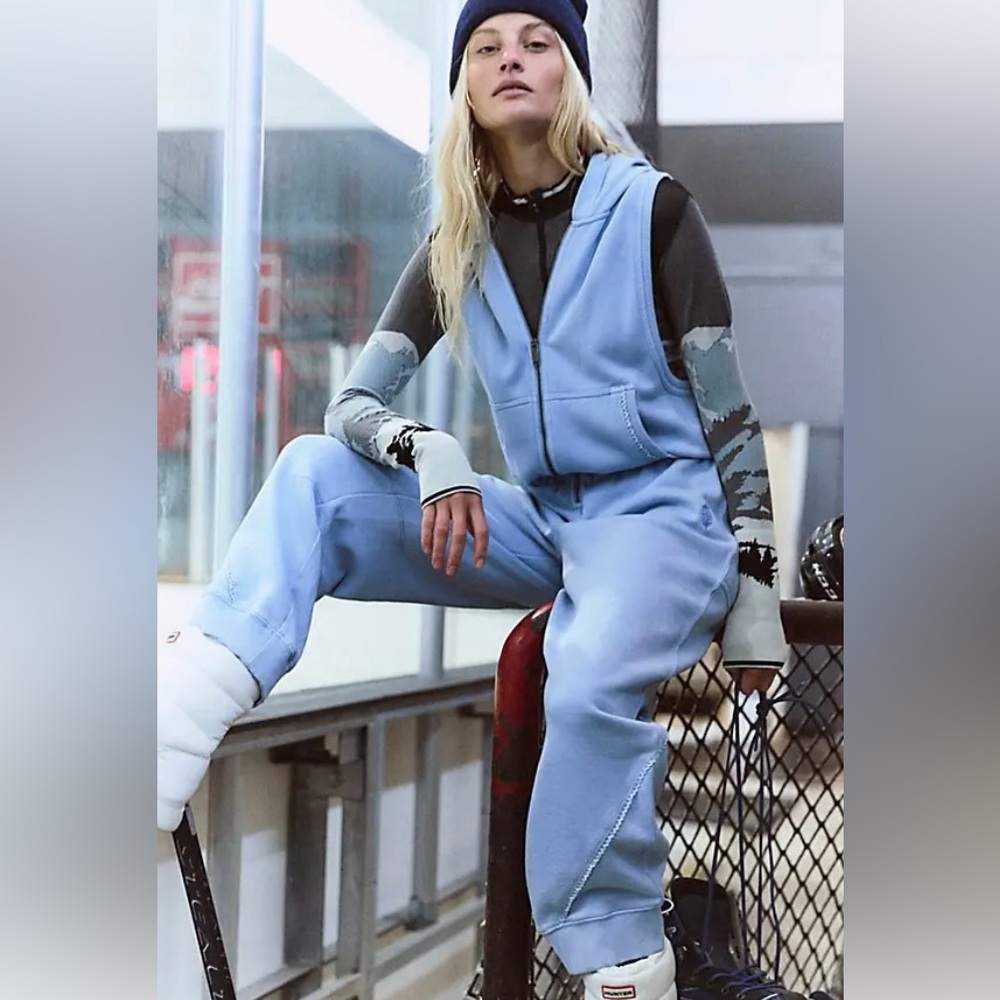 Free People Light Blue Sleeveless Hoodie Jumpsuit